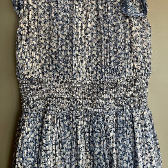 Ulla Johnson Nyssa Dress Sky Blue Silk Size 2 Ruffles Metallic Smocked Chic Boho - Picture 14 of 16
